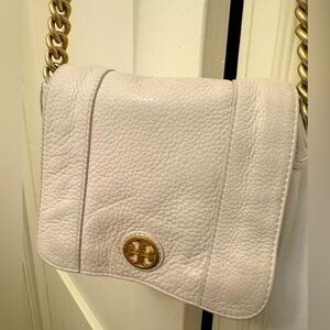 Tory Burch Cream & Gold Pebbled Leather Evening Bag